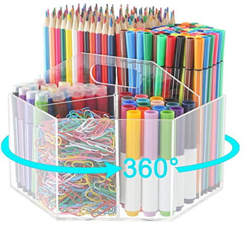 Support de Stockage de Stylo Acrylique Transparent Rotatif, Cosmétiques Maquillage Organisateur Acrylique, Boîte de Rangement Porte Stylo pour le Bureau, Les Cosmétiques, La Papeterie (Tourner)