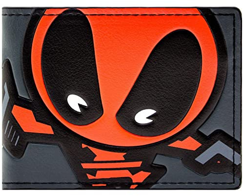 Marvel Deadpool Deadpool Cartoon Mercenary with Sword Grey ID and Card Bi-Fold Wallet, One Size