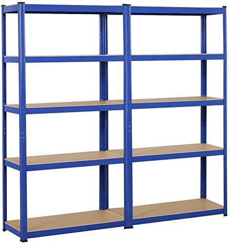Yaheetech Scaffale in Metallo Acciaio Senza Viti Regolabile Scaffalattura a 5 Ripiani Portata 875 kg per Carichi Pesanti Mensola Salvaspazio 180 x 180 x 40 cm da Garage Cucina Blu