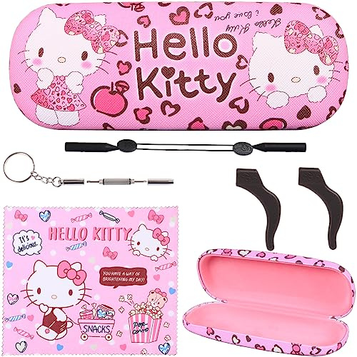 ADBGV Cute Cartoon Kitty Hard Shell Eyeglasses Cases Protective Case with Glasses Cloth Storage Box Eyewear Retainer Holder for Girl Teen