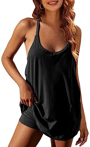 Faleave Women's Summer Sleeveless Mini Dress Athletic Dress Spaghetti Strap Short Tennis Dress with Pockets(Black-S)
