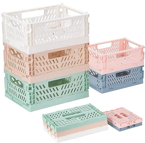 5 Stück Klappkiste Plastik Klappkorb, Klappkiste Klein（20*15*9cm） Mini klappbox（15*10*5.7cm）Tragbar Aufbewahrunskisten Bunt Stabil Faltbare Aufbewahrungskiste, für Zuhause, Büro, Geschäft, Schule