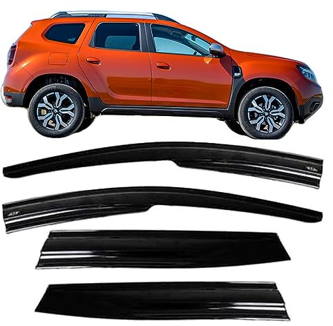 COMPATIBLE WITH DACIA DUSTER II [2018-2022] Wind Deflectors Rain Sun Smoke Bug Guard Deflectors Front Rear 4 Pieces (Left + Right) [Stick-on]