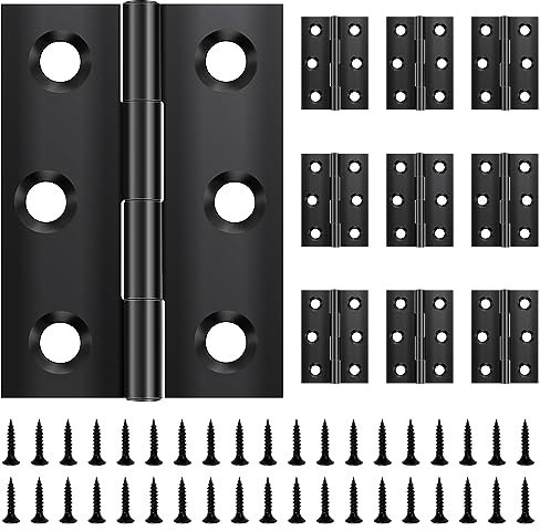 Yeepeo Lot de 10 charnières pliables 44 mm × 31 mm, en acier inoxydable, noires, petites charnières, pour portes, fenêtres, armoires avec 60 vis