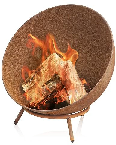 BBQ-Toro Brasero de Acero de Ø 60 cm | Acabado Oxidado | Cuenco de Fuego Inclinable con 3 Patas | 3 en 1 Cuenco de Fuego para Jardín, Camping y Terraza | Hoguera, Cuenco de Barbacoa, Chimenea Exterior