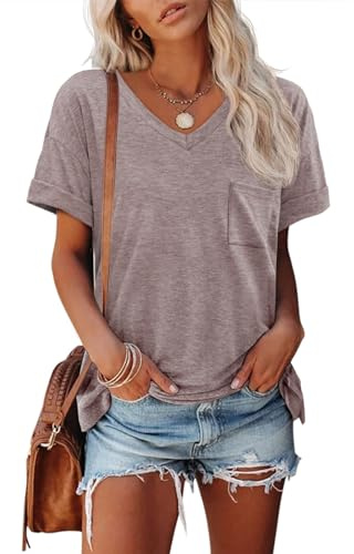 ATHMILE Womens Tops Short Sleeve Shirts for Women 2025 Valentines Day Shirts Summer Casual T Shirts Gray Purple Beach