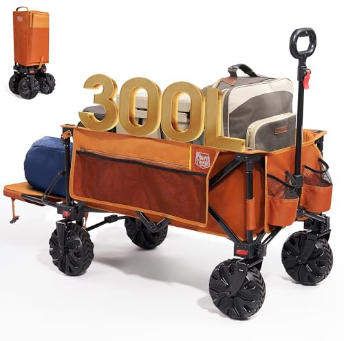 TIMBER RIDGE Carro de Playa Plegable XXXL con Portón Trasero 135 kg Carro Plegable Resistente con Ruedas Anchas Desmontables y asa Ajustable para Acampar al Aire Libre Jardín Compras Orange