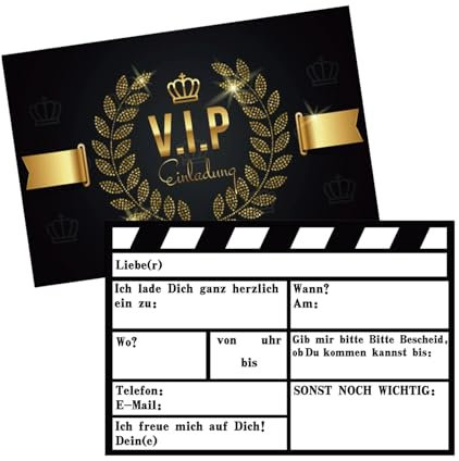 Koboko 20 Stück VIP Einladung, Einladungskarten Geburtstag Erwachsene, Premium Einladungskarten für VIP Party Silvester Geburtstag Jungen Mädchen Erwachsene