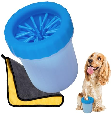 KDOTS Nettoyer les pattes de chien en silicone avec chiffon doux pour sécher - Lave patte douce et sûre - pour chiens de petite et moyenne taille (bleu, S/M)