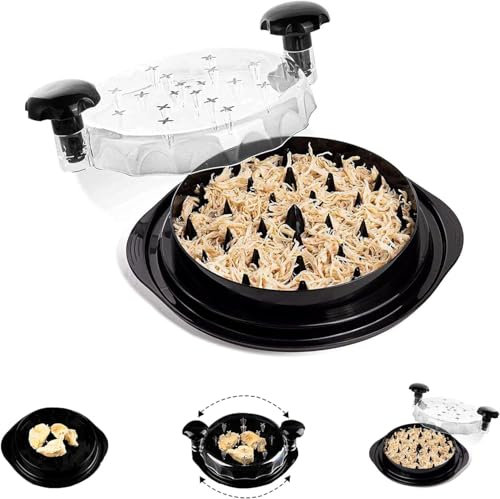 Desmenuzador de Pollo, con asas, sin BPA, antideslizante, ahorra esfuerzo, con tapa transparente, apto para lavavajillas (25 cm)