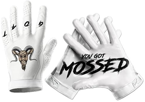 HIGHLIGHT FACTORY ATL G.O.A.T. You Got Mossed - Ultra Grip Football Gloves - Superior Grip, Breathable Design, for All Weather Conditions (White, Adult Large)