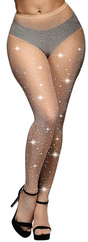 Aomig Damer glittrande strass nätstrumpbyxor glitter nätmidja glittrande strumpor diamanter transparent glänsande strumpbyxor fisknät strasstrumpor för fest föreställningar danser halloween cosplay