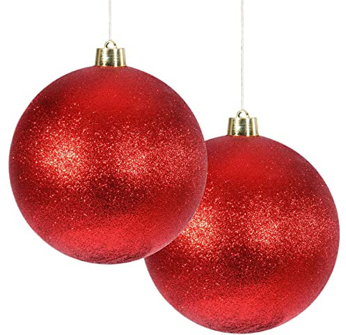 Generisch Weihnachtsdeko, 2 Stück Kunststoff Weihnachtskugeln, 15 cm, Rot, Traditionell, Hängend, Weihnachten