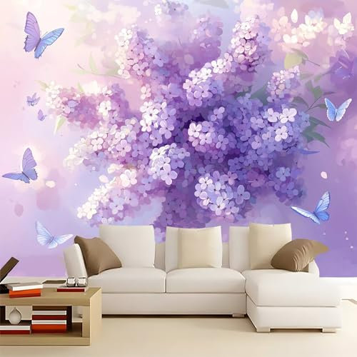 Art Fototapete Blumen Flieder muster Vliestapete Lila Bedruckte Wandtapete für Wohnzimmer Schlafzimmer Büro Flur 200 x 140 cm Wand Dekoration Wandbild tapeten