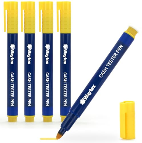 Waytex Pack of 5 Felt-Tip Pens for Banknotes, Banknote Checkers, Euro Testers and All Currencies
