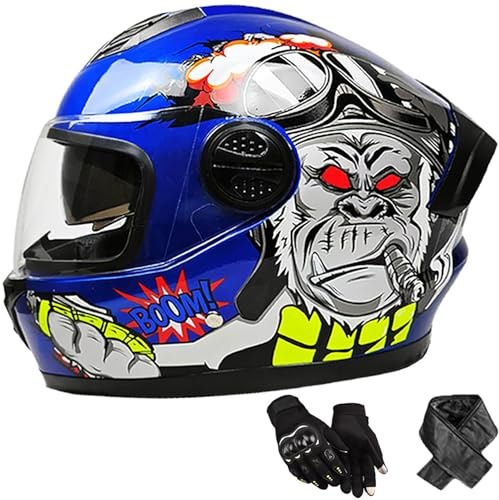 Casque intégral de Moto avec Double visière, homologué ECE/Dot, Femme et Homme, Casque Full-Face pour Moto et Scooter, Taille : 58-62 cm Q