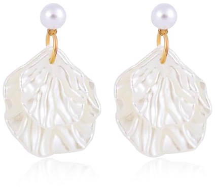 Mikovivi Boucles d'Oreilles Coquillage Blanc pour Femme, Boucles d'Oreilles Pendantes en Perles Bijoux Coquillage Légers Fêtes Mariages Vacances d'Été Occasions Spéciales