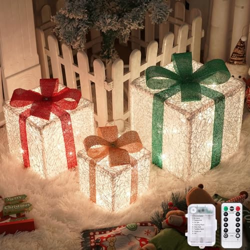 Arespark Set di 3 Luci Scatola Regalo Natalizie, 50 LED Regalo Luminosi Natale con 8 modalità Luminose, IP44 Illuminate per Albero di Natale, Vetrina, Finestre, Giardino, Decorazioni Natalizie