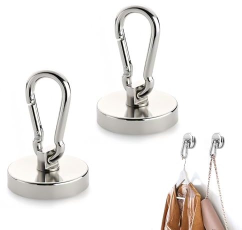 Magnetic Hooks - Heavy Duty 66lbs (30kg) Neodymium Rare Earth Magnets, 32mm Extra Strong Hanging Magnetic Hooks for Cruise Cabins, Kitchen, Garage, Office & Home, Rotating Magnetic Holder