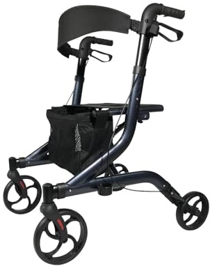 Rollator Walker – 8” Big Wheels for All Terrain Indoor & Outdoor Use - Foldable and Lightweight with Ergonomic Seat & Storage – Height Adjustable Handles for Seniors & Mobility Support