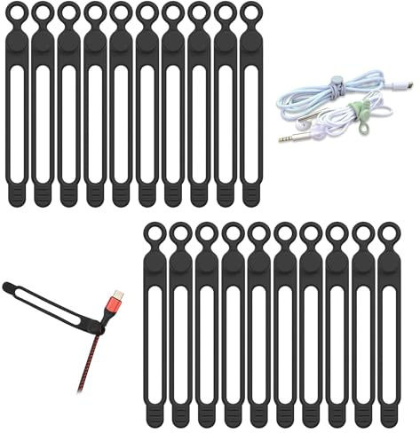 Bridas de silicona largas, reutilizables, elásticas, organizadoras de cables de datos, correas ajustables multiusos para agrupar y sujetar cables, cables de carga para teléfonos (Black, 180mm/7.1in)