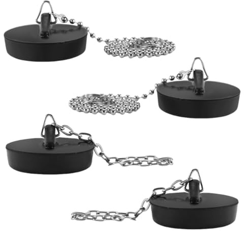 LUDHEP Tappi di Scarico Tappi, 4 Pezzi, con Catena da 40/10cm Tappi in Gomma, Tappo di Scarico per vasca da bagno, per lavandino, lavabo, adatto a lavello da cucina