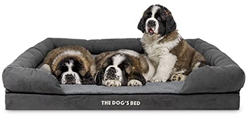 The Dog’s Bed – Orthopaedic Memory Foam Bolster Bed, Grey Plush, XXL