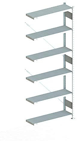 Meta Anbauregal - Zum Ausbau eines Lagerregales - 6 Böden - Farbe Silber - 250 x 100 cm - 30 cm tief