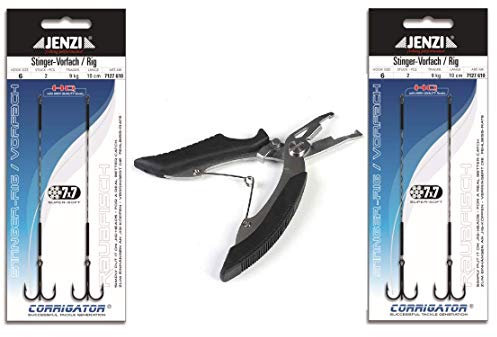 Set: 2 Packungen (4 Stück) Jenzi Stück Stinger VORFACH Rig 7x7 ANGSTHAKEN Hakengröße 6, 9kg, 10 cm + gratis Angelschere