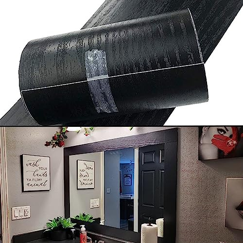 Yija Black Wood Grain Self Adhesive 3D Peel and Stick Waterproof Wall Border Easy to Apply Kitchen Bathroom Tiles Stciker 4.2x393 inch