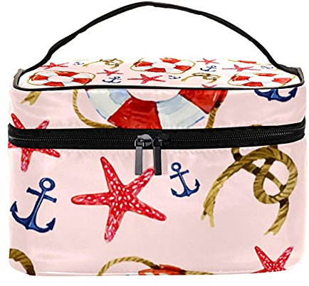 Starfish Rope Lifebuoy Travel Makeup Bag Large Cosmetic Bag Makeup Case Organizer Zipper Toiletry Bags for Women Girls