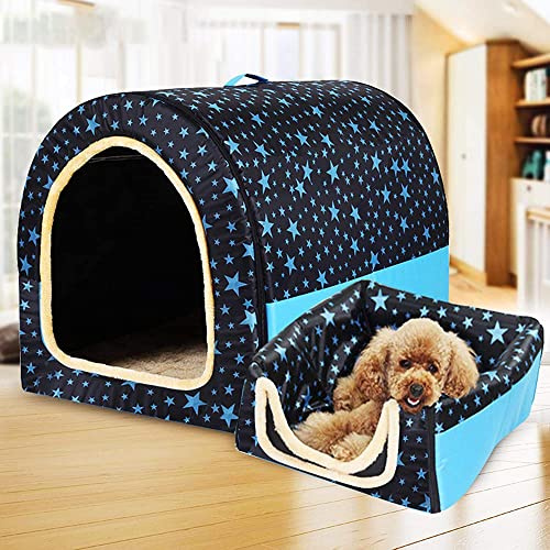 2-in-1 Large Dog Bed House with Roof, Portable Igloo Dog House, Washable Orthopedic Cushion, Anti-Anxiety Soft Warm