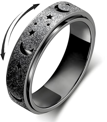 LuckyAmor Anxiety Ring for Women Spinner Rings:Rotating Rings Stainless Steel 6mm Moon Star Anxiety for Men Band Jewelry Gift for Women Size 6 7 8 9 10