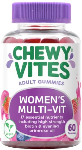 Chewy Vites Women's Multivitamin Gummies with Biotin, 60 Count | 17 Essential Nutrients, High Strength Biotin, Evening Primrose Oil, Vegan, Berry Flavour, 1 Month Supply, Packaging May Vary