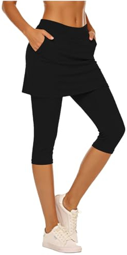 Keepink Women's Leggings with Skirt Soft Elastic High Waisted 3/4 Length Legging for Workout Running Pants Skirted Active Trousers for Gym Yoga Sport Tennis Pant UK