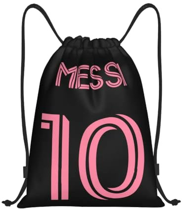 EZB Football Legend Messi Drawstring Bag | 36x30cm Midi Sized Backpack | Multi-Use: Sports Kits, PE Kits, Gym, Lunch, Holiday, Beach, Soccer Pump Bag | Inter Miami Messi 10 Pink Bag