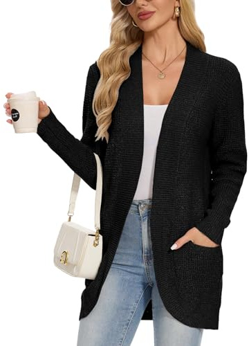 Atxnn Cardigan Donna Lungo Giacca da Donna Maglia a Manica Lunghe Elegante Maglione Cappotto con Scollo a V Cardigan a Tasca Frontale Forma Casual Allentata Adatta per Autunno e Inverno