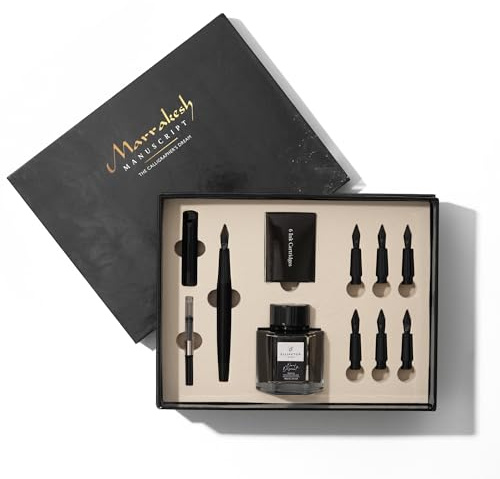 Ellington Pens Luxury Calligraphy Set - Premium Fountain Pen with 6 Nibs, 50 ml Black Ink Bottle, 6 Cartridges, Converter, Elegant Gift Box – Perfect for Drawing, Writing, Gifting (The Stealth)