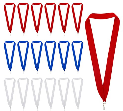 18 Pcs Medal Ribbons, Award Ribbons for Medals Lanyard Ribbons with Clips Medal Neck Ribbons for Sports Competitions School Classroom Office Party Decorations Gifts Favors Supplies (Red White Blue)