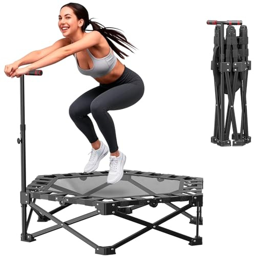 Foldable Trampoline for Adults - 42'' Rebounder with Adjustable Foam Handle Indoor/Outdoor Fitness Body Exercise