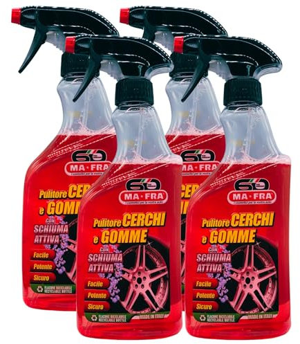 Detergente Spray Pulitore CERCHI E GOMME Con Schiuma Attiva. Deterge e Sgrassa Gli Pneumatici Delle Auto, 500ml (4 Spray)
