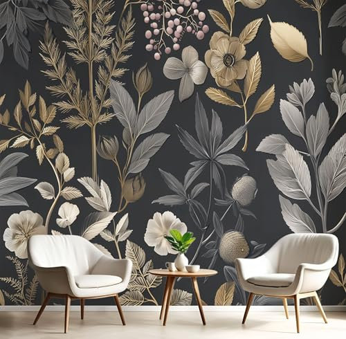 Carta Da Parati Fotografica 300X210Cm Foglie Metalliche | Foresta Medievale Poster Murale Soggiorno Camera Da Letto | Grande Fotomurali Murale Decorazione Della Parete | Bronzo