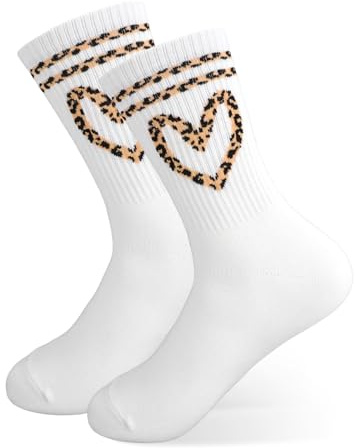 Zidoley Motif Coeur Léopard Chaussettes Femme de Sport, Chaussettes Hautes Femme En Coton, Chaussettes Respirantes pour Athletic Randonnée Marche Running, 35-42