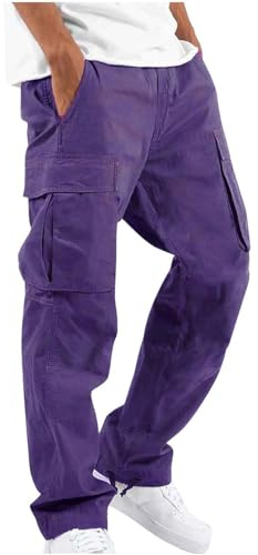 Pantalones cargo para hombre de color lila holgado, pantalones cargo tallas grandes, pantalones de ocio, monocolor, con muchos bolsillos, pantalones rectos, informales, pantalones de trabajo, otoño e