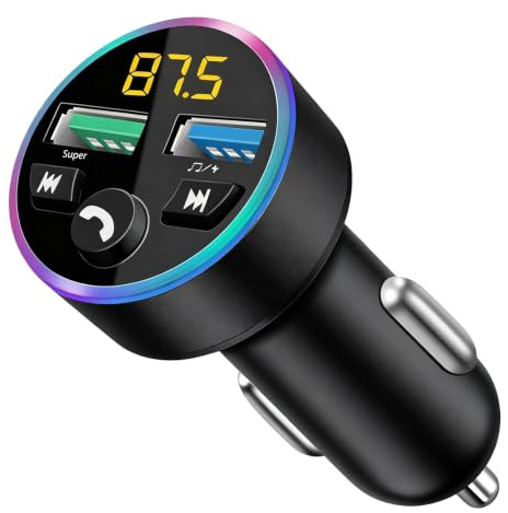 Transmetteur FM de Voiture - Adaptateur Bluetooth 5.0 - Bluetooth Voiture - Lecteur MP3 - Transmetteur FM en métal - avec Double - Appel Main Libre, QC 3.0 Chargeur Allume Cigare Rapide