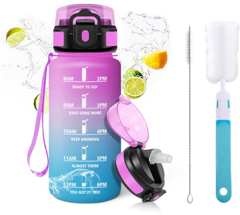 Mulbijeo Borraccia con Cannuccia 500Ml, Senza BPA & A Prova di Perdita, Reutilizables, Borraccia Scuola Elementare, Spazzola di Paglia, Spazzola A Spugna, Motivazionale per Scuola, Palestra, Ufficio
