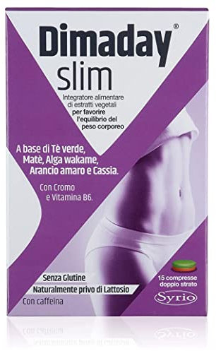 Syrio Integratori Alimentari, Dimaday Slim Integratore Tè verde, Matè, Alga wakame, Arancio amaro, Cassia Mimoside per favorire l'Equilibrio del Peso corporeo, Senza Glutine, 15 compresse
