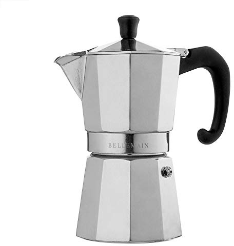 Bellemain Stovetop Espresso Maker | Italian Moka Pot Espresso Maker, Classic Aluminum Design Mocha Pot for Home Brewing & Camping | Easy to Use & Clean - 6-Cup, Silver