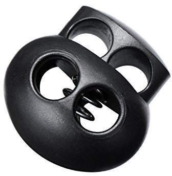 20 Pièces Serrures à Ressort pour Cordons de Serrage, en Plastique Noir Extrémités de Cordon à Deux Trous Extrémités de Butée à Bascule Ovale