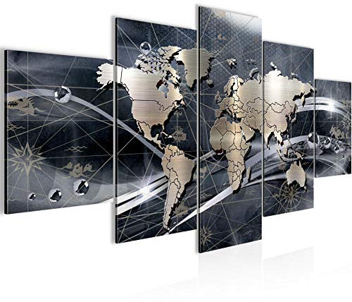 Runa Art Mapa Del Mundo Cuadro Lienzo no Tejido 5 Piezas Abstracto Continentes Gris Dormitorio Corredor 106853c